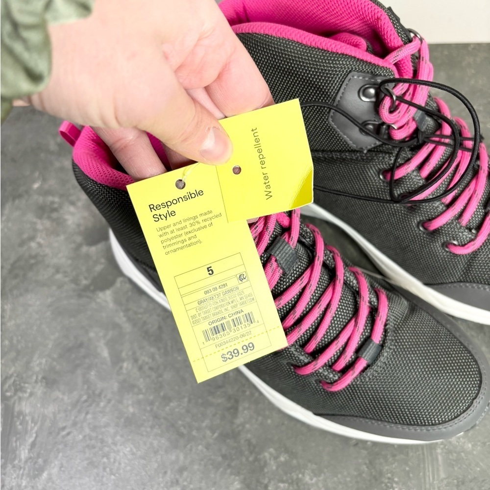 All In Motion Kids Dawson Lace-Up Winter Boots in a gray and pink size 5 new - Picture 3 of 8